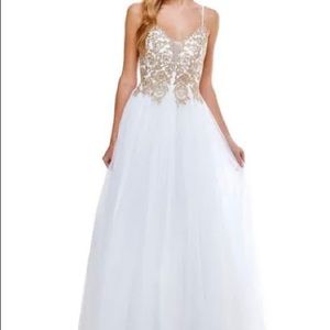 White Prom Dress W/ Gold Accents